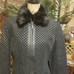 NWT Leather Basket Weave Jacket